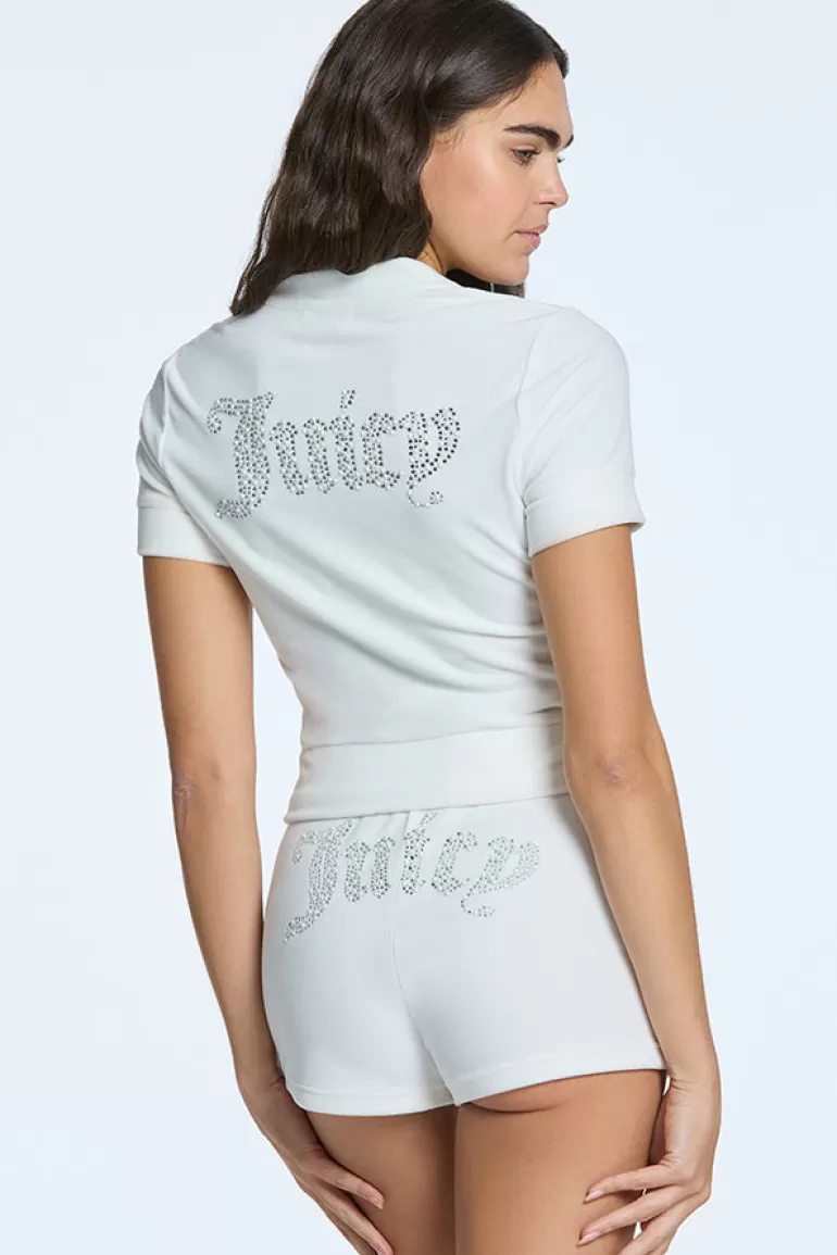 Pearly Big Bling Kortarmad Velour Zip Up | Juicy Couture Fashion